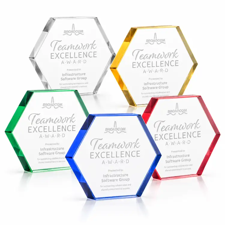 Trophée Gilford hexagonal en cristal Starfire - Gravure