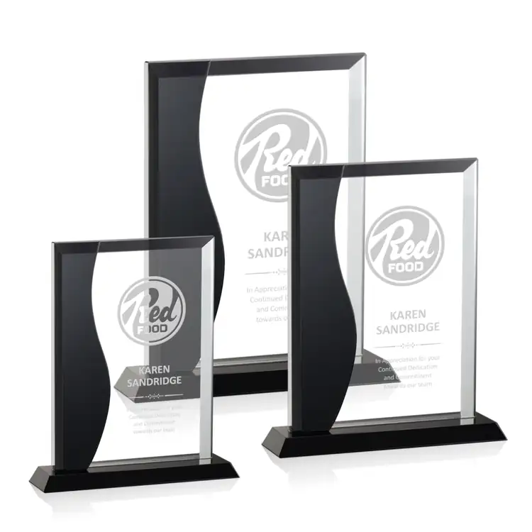 Glamorgan Optical Crystal Award with Sculptural Black Form