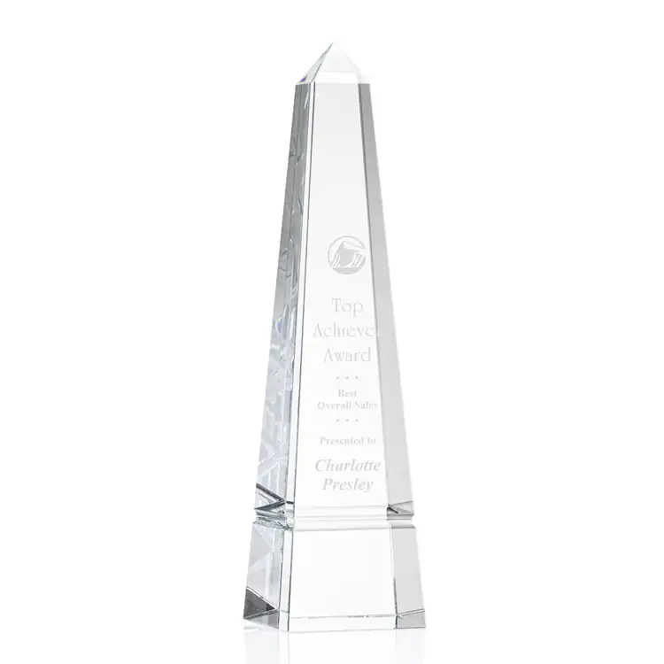 Groove Optical Crystal Award - Obelisk on Base - Deep Etch #2
