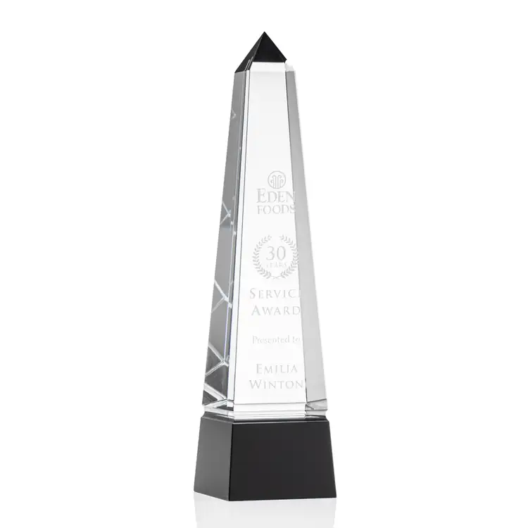 Groove Optical Crystal Award - Obelisk on Base - Deep Etch #3