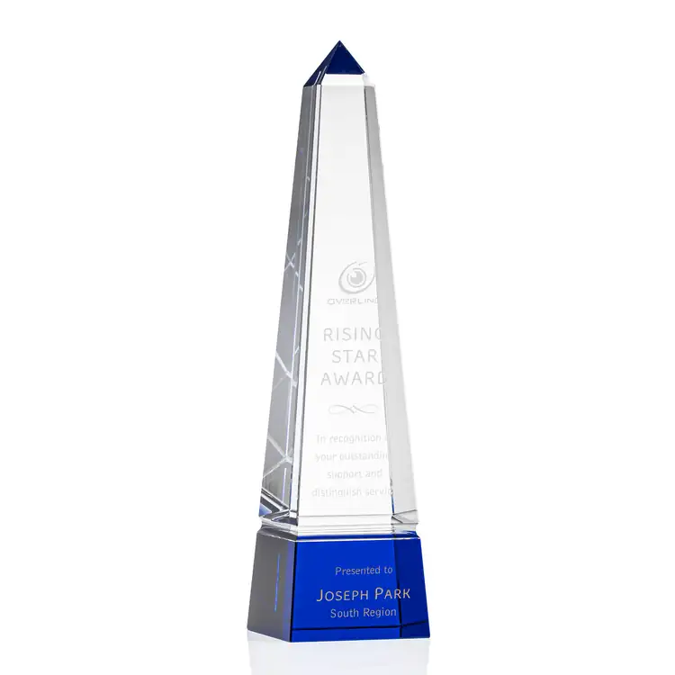 Groove Optical Crystal Award - Obelisk on Base - Deep Etch #4