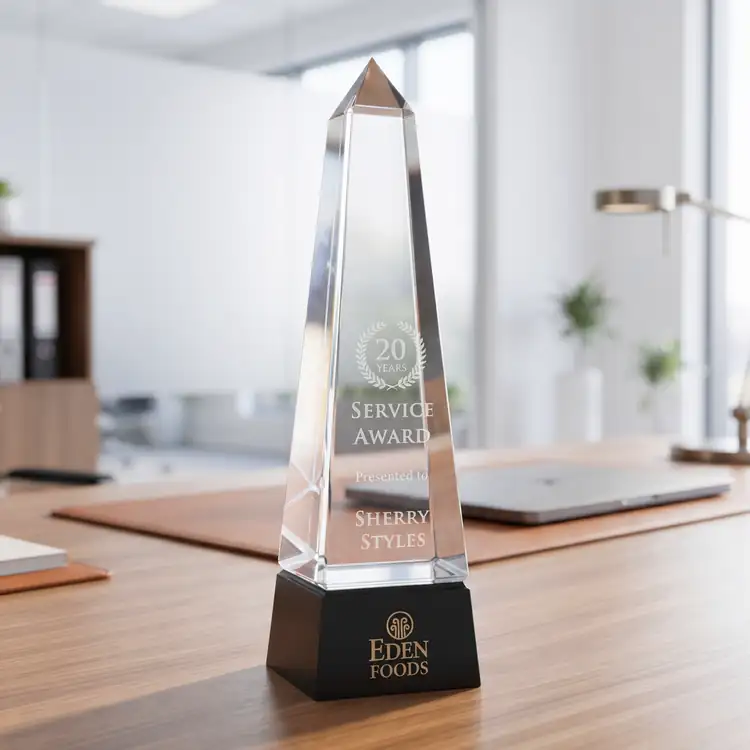 Groove Optical Crystal Award - Obelisk on Base - Deep Etch #5