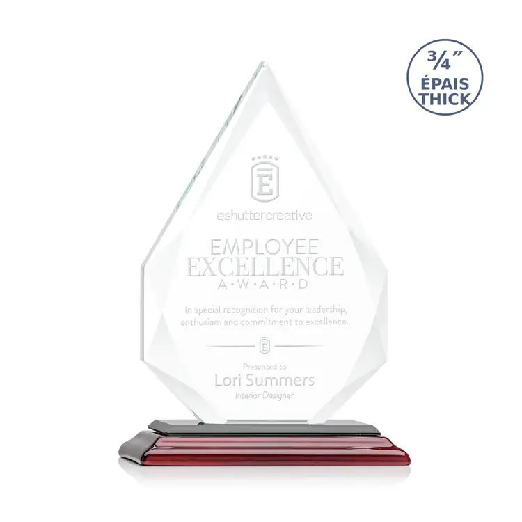 Hawthorne Starfire Crystal Award on Rosewood-Finish Base - Deep Etch #2