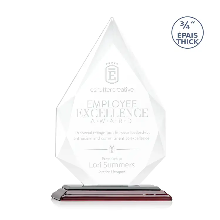 Hawthorne Starfire Crystal Award on Rosewood-Finish Base - Deep Etch #3