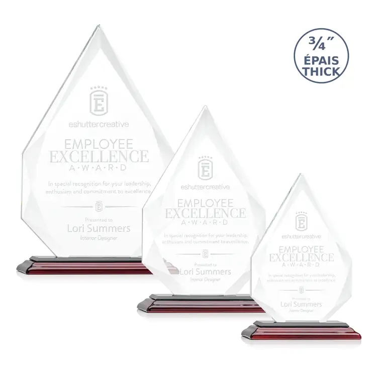 Hawthorne Starfire Crystal Award on Rosewood-Finish Base - Deep Etch