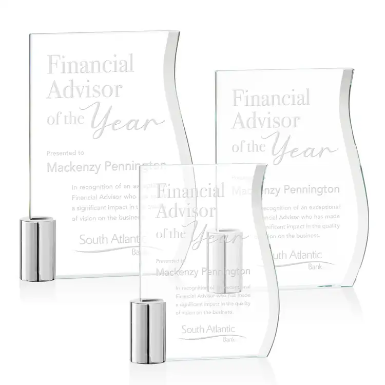 Holbrook Starfire Crystal Award on Chrome Support - Deep Etch
