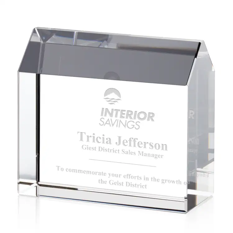 Homestead House-Shaped Optical Crystal Award - Deep Etch