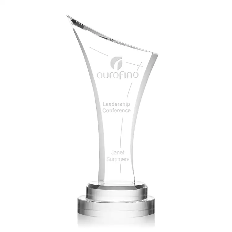 Huntley Double-Peak Optical Crystal Award - Deep Etch