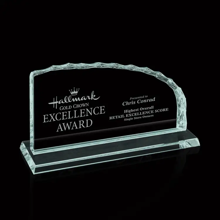 Horizontal Jade Glass Iceberg Award - Deep Etch #2