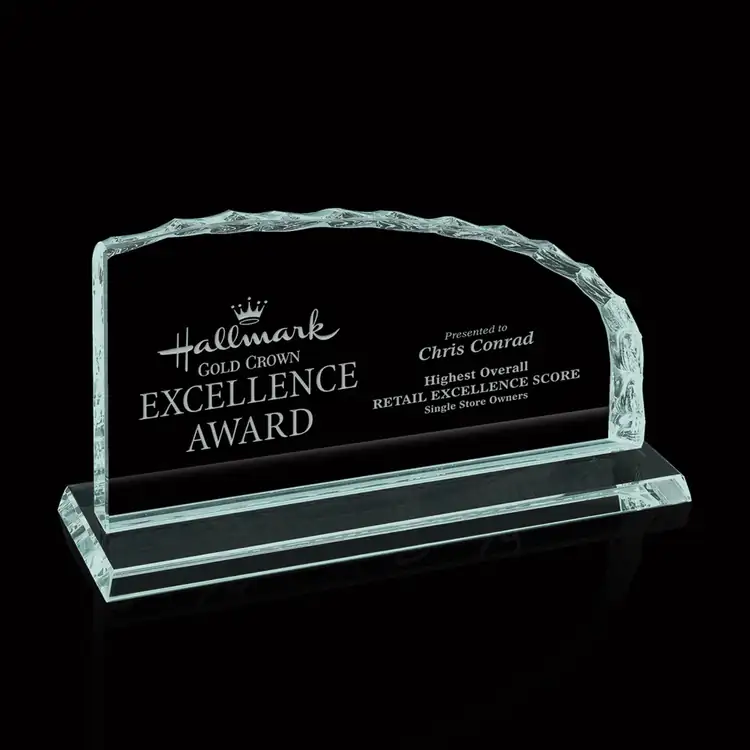 Horizontal Jade Glass Iceberg Award - Deep Etch #3
