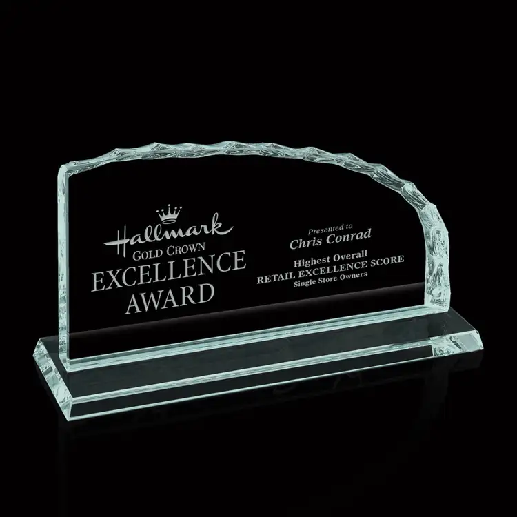 Horizontal Jade Glass Iceberg Award - Deep Etch #4