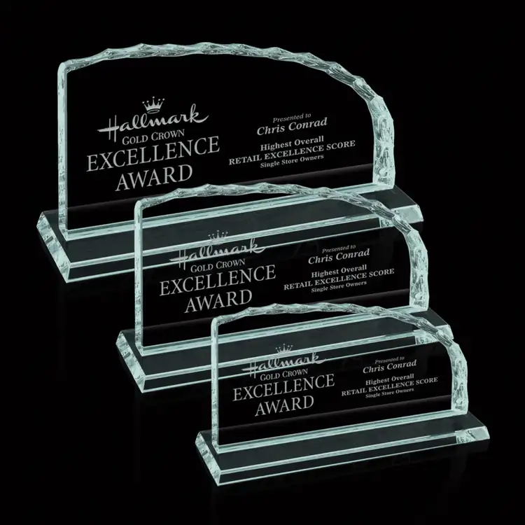 Horizontal Jade Glass Iceberg Award - Deep Etch