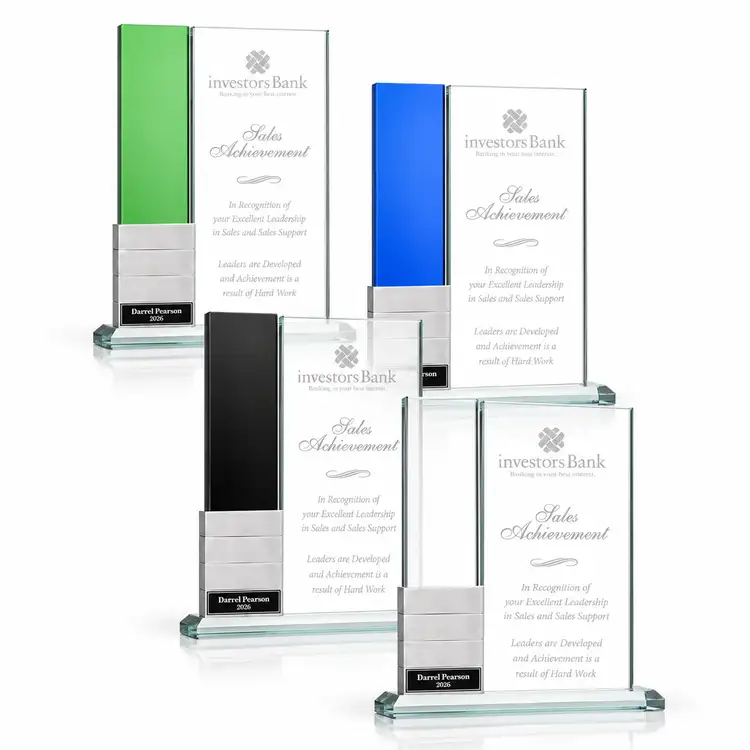 Trophée Jovita à blocs ajoutables en aluminium et cristal Starfire - Gravure