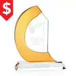 Trophée Landau en cristal optique jaune et transparent
