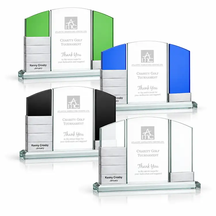 Trophée Lavery à blocs ajoutables en aluminium et cristal Starfire - Gravure