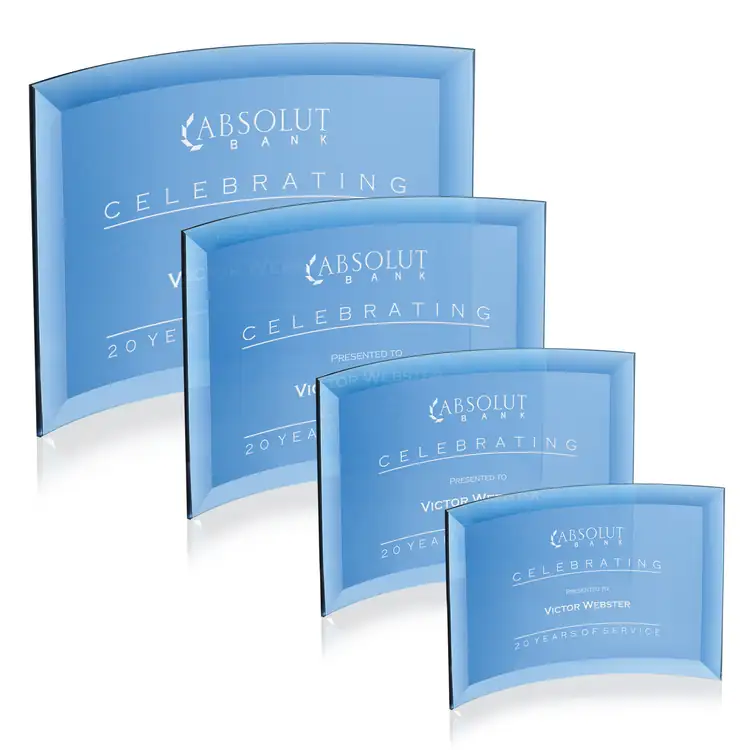 Madison Starfire Crystal Award - Blue - Deep Etch & Print