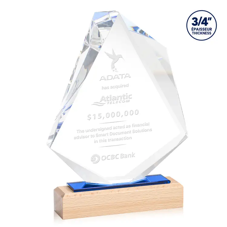 Malaga Starfire Crystal Award on Beechwood Base - Deep Etch #2