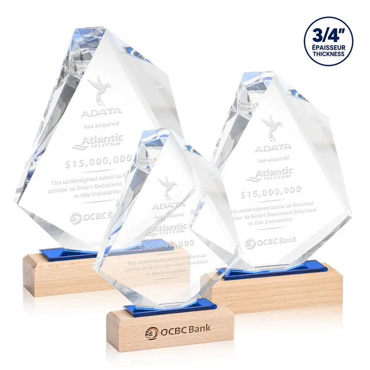 Malaga Starfire Crystal Award on Beechwood Base - Deep Etch
