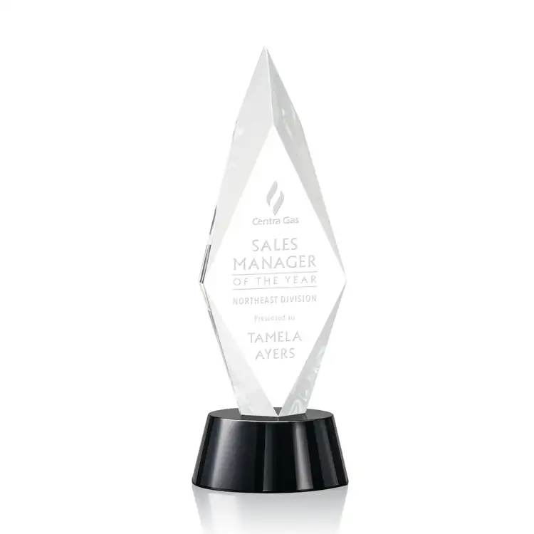 Manilow Optical Crystal Award on Black Base - Deep Etch #2
