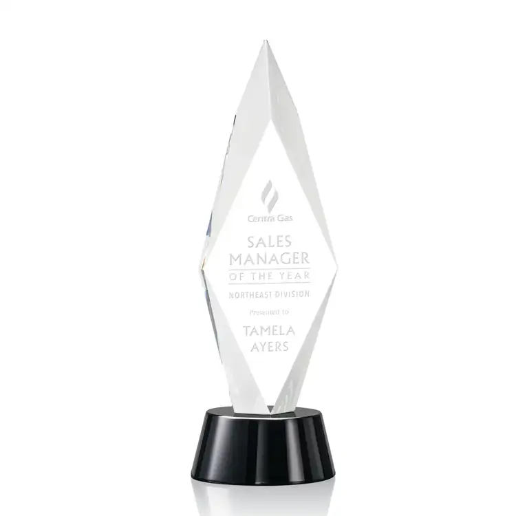 Manilow Optical Crystal Award on Black Base - Deep Etch #3
