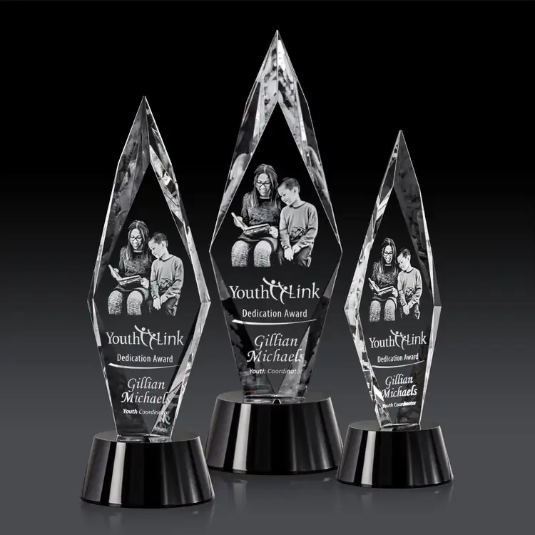 Manilow Optical Crystal on Black Base Award - 3D Engraving
