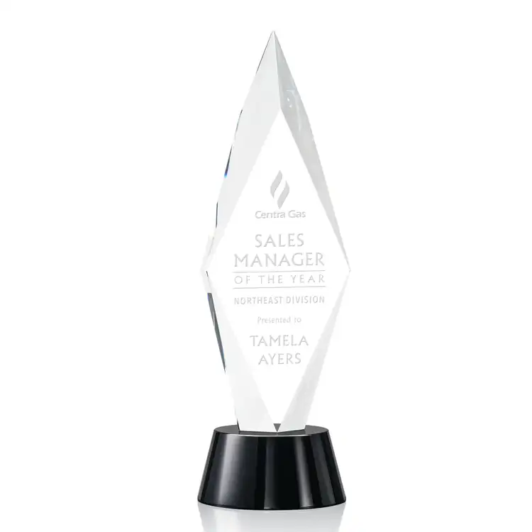 Manilow Optical Crystal Award on Black Base - Deep Etch #4