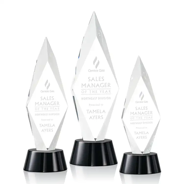Manilow Optical Crystal Award on Black Base - Deep Etch