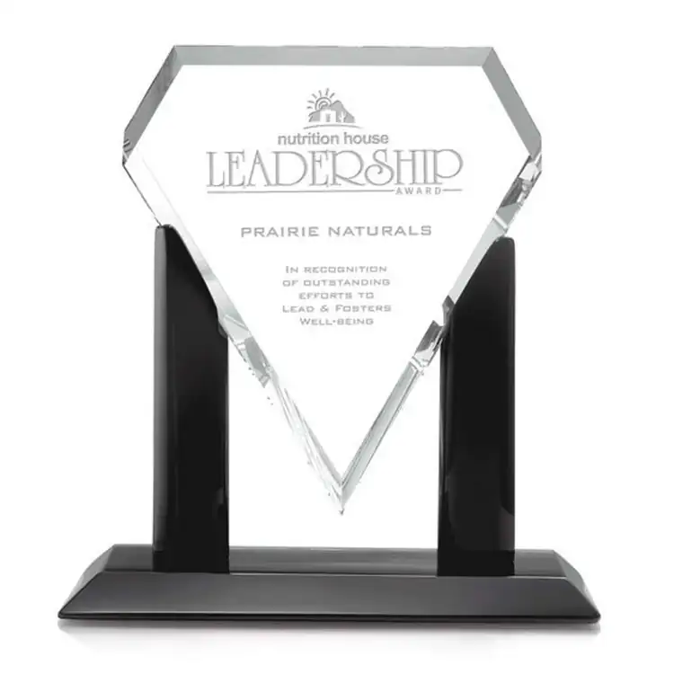 Marquise Starfire Crystal Award on Black Piano-Finish Base - Deep Etch