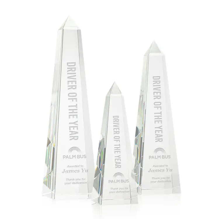 Master Optical Crystal Award - Obelisk - Deep Etch