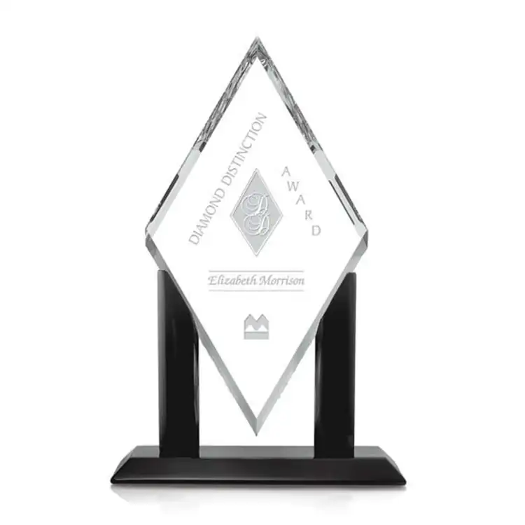 Mayfair Starfire Crystal Award on Black Piano-Finish Base - Deep Etch