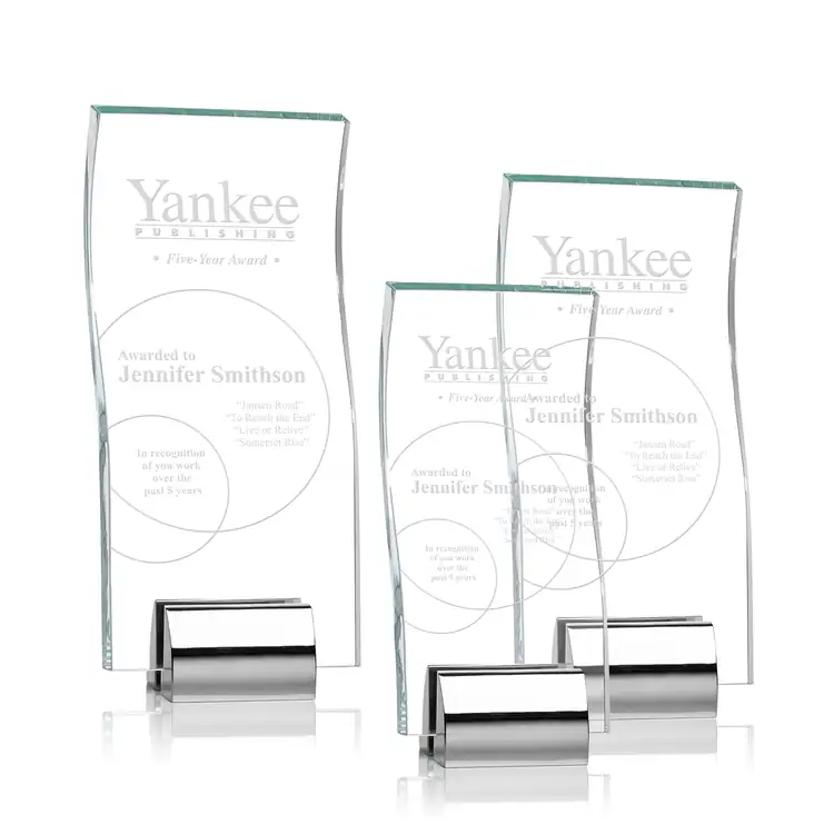 Memphis Crystal Award with Chrome Accents - Deep Etch