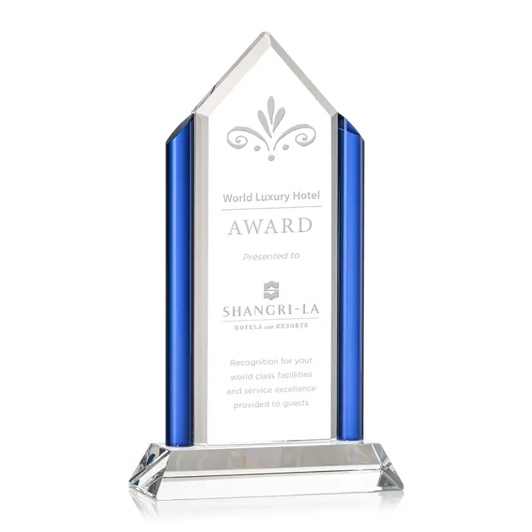 R.S. Owens Metro Tower Cobalt Blue Optical Crystal Award