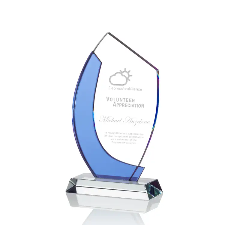 Nuffield Starfire Crystal Award with Blue Crescent - Deep Etch #2
