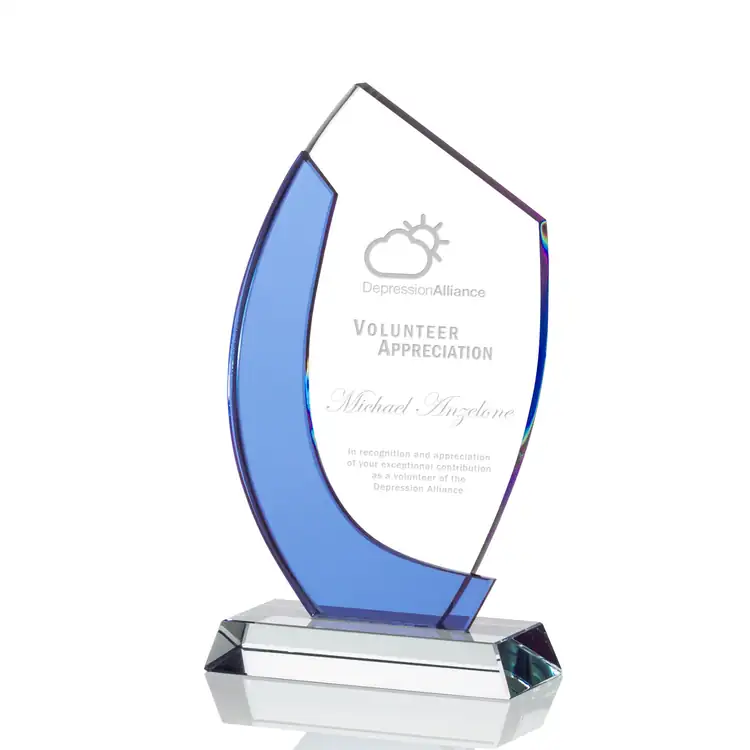 Nuffield Starfire Crystal Award with Blue Crescent - Deep Etch #3