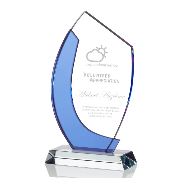 Nuffield Starfire Crystal Award with Blue Crescent - Deep Etch #4