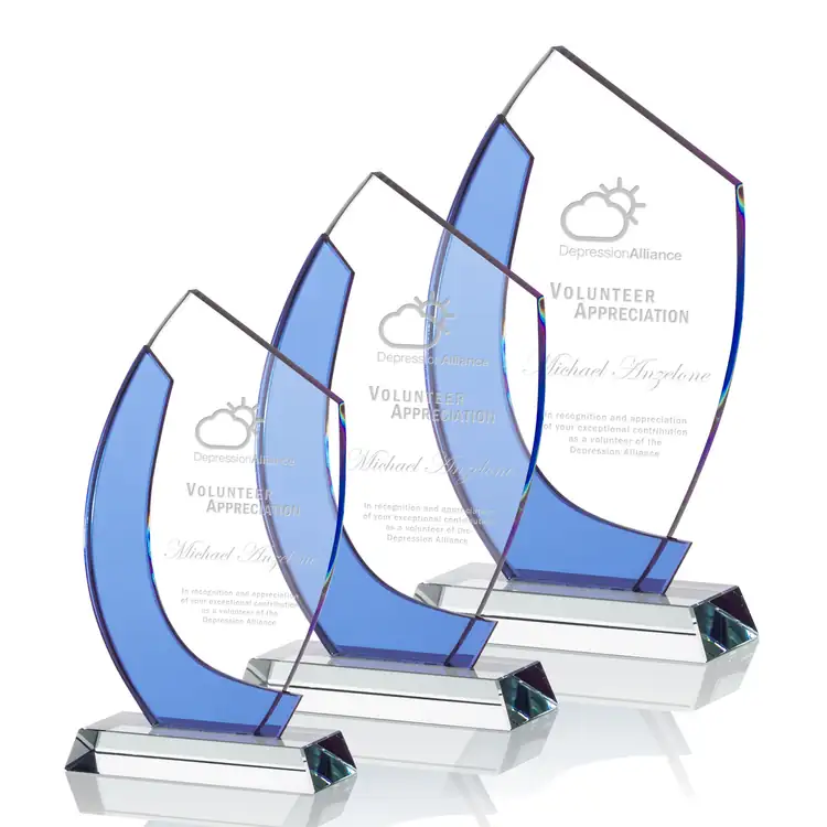 Nuffield Starfire Crystal Award with Blue Crescent - Deep Etch
