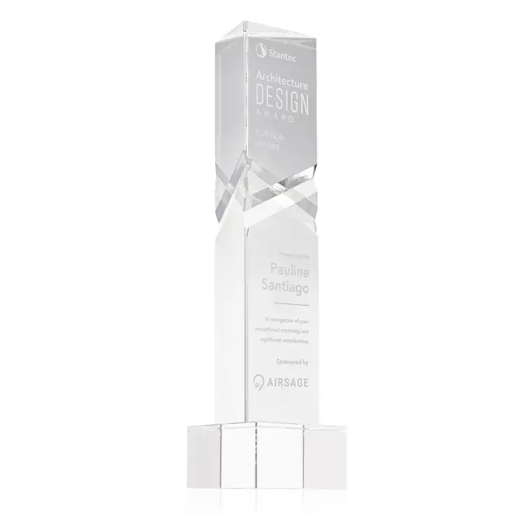 Oakham Optical Crystal Award - Triangle on Hancock Base - Deep Etch #2