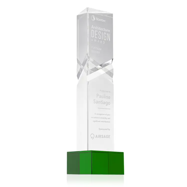 Oakham Optical Crystal Award - Triangle on Hancock Base - Deep Etch #3