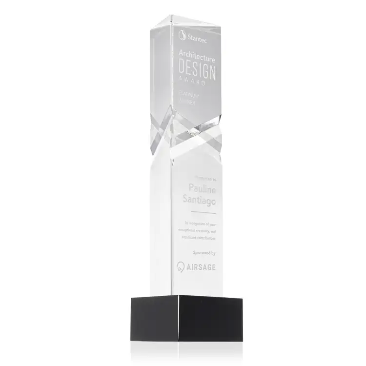 Oakham Optical Crystal Award - Triangle on Hancock Base - Deep Etch #4