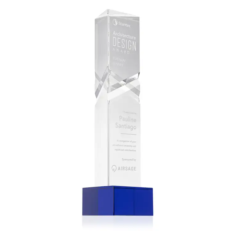 Oakham Optical Crystal Award - Triangle on Hancock Base - Deep Etch #5