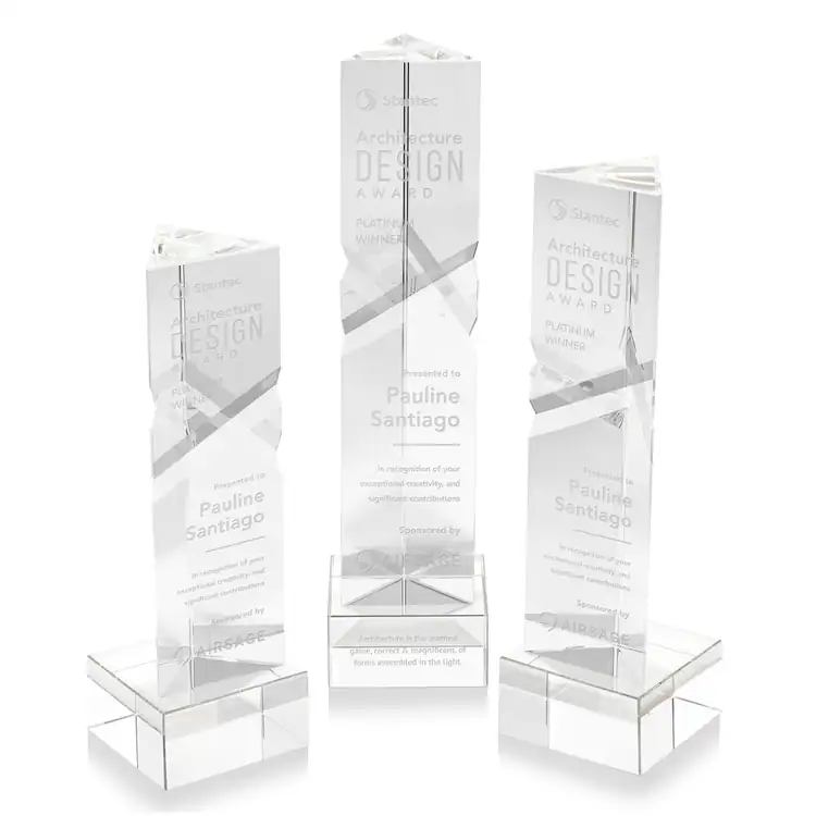 Oakham Optical Crystal Award - Triangle on Hancock Base - Deep Etch
