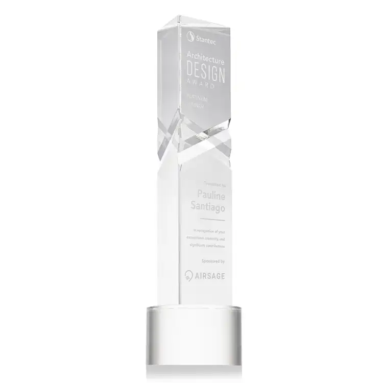 Oakham Optical Crystal Award - Triangle on Marvel Base - Deep Etch #2