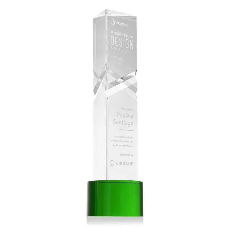Oakham Optical Crystal Award - Triangle on Marvel Base - Deep Etch #3