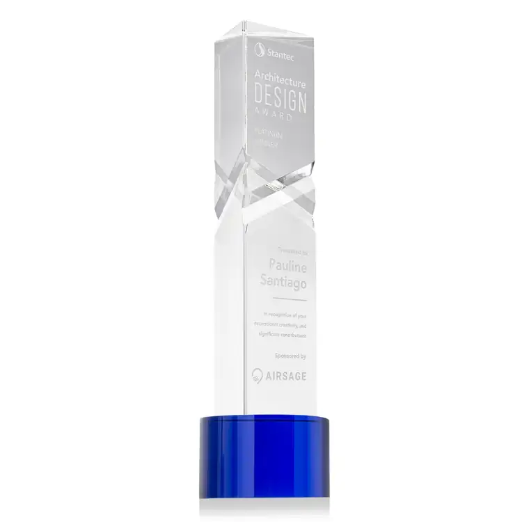 Oakham Optical Crystal Award - Triangle on Marvel Base - Deep Etch #5
