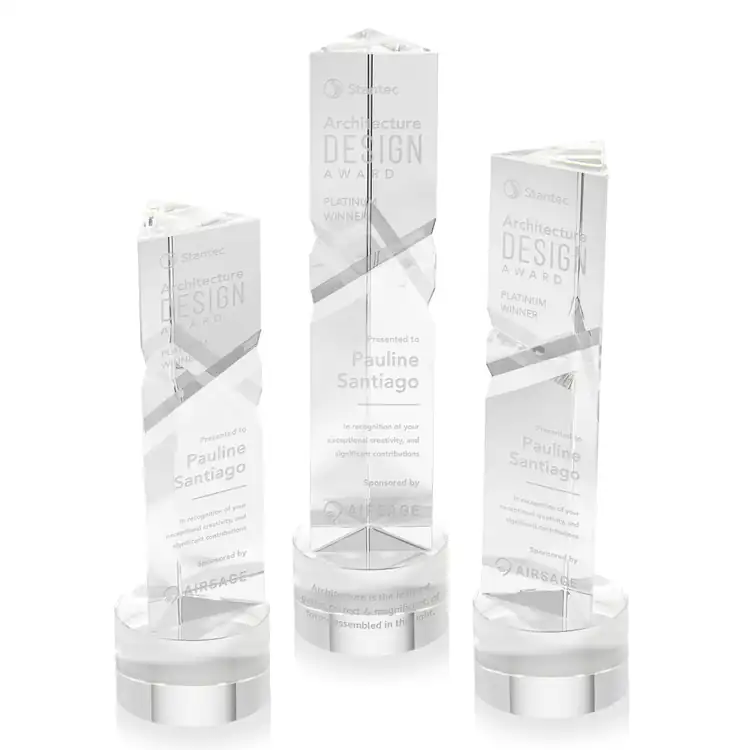 Oakham Optical Crystal Award - Triangle on Marvel Base - Deep Etch