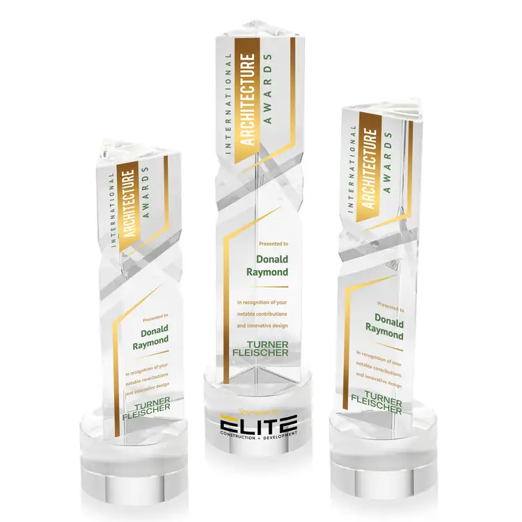 Oakham Optical Crystal Award - Triangle on Marvel Base - Multicolor