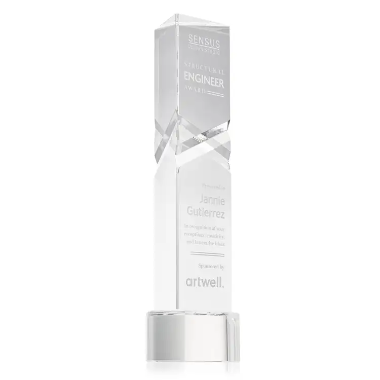 Oakham Optical Crystal Award - Triangle on Paragon Base - Deep Etch #2