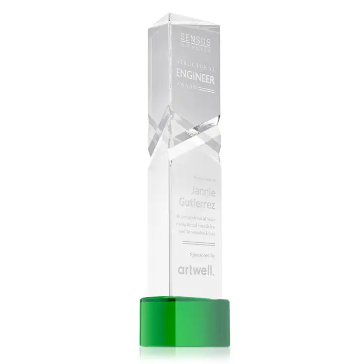 Oakham Optical Crystal Award - Triangle on Paragon Base - Deep Etch #3