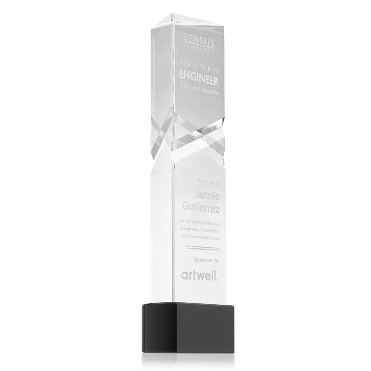 Oakham Optical Crystal Award - Triangle on Paragon Base - Deep Etch #4
