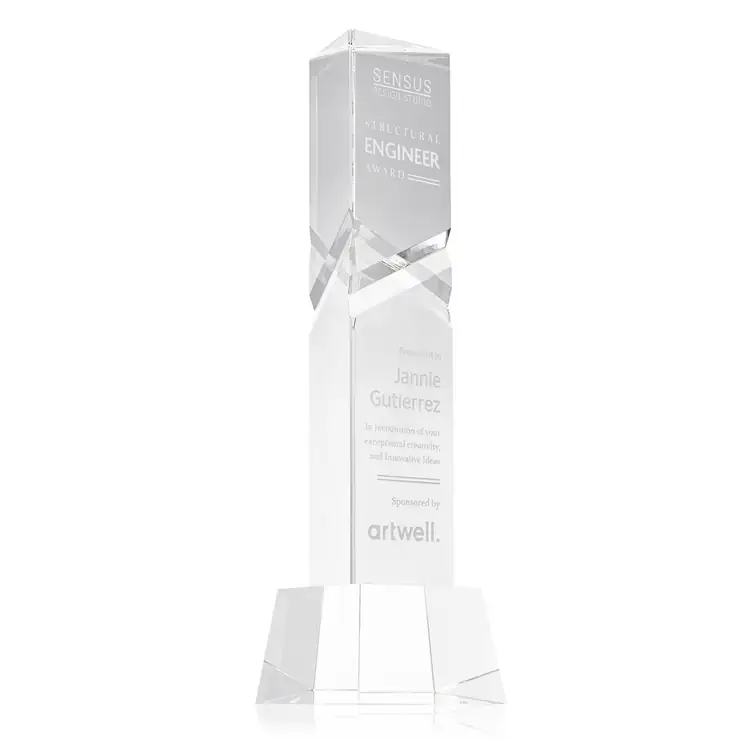 Oakham Optical Crystal Award - Triangle on Robson Base - Deep Etch #2